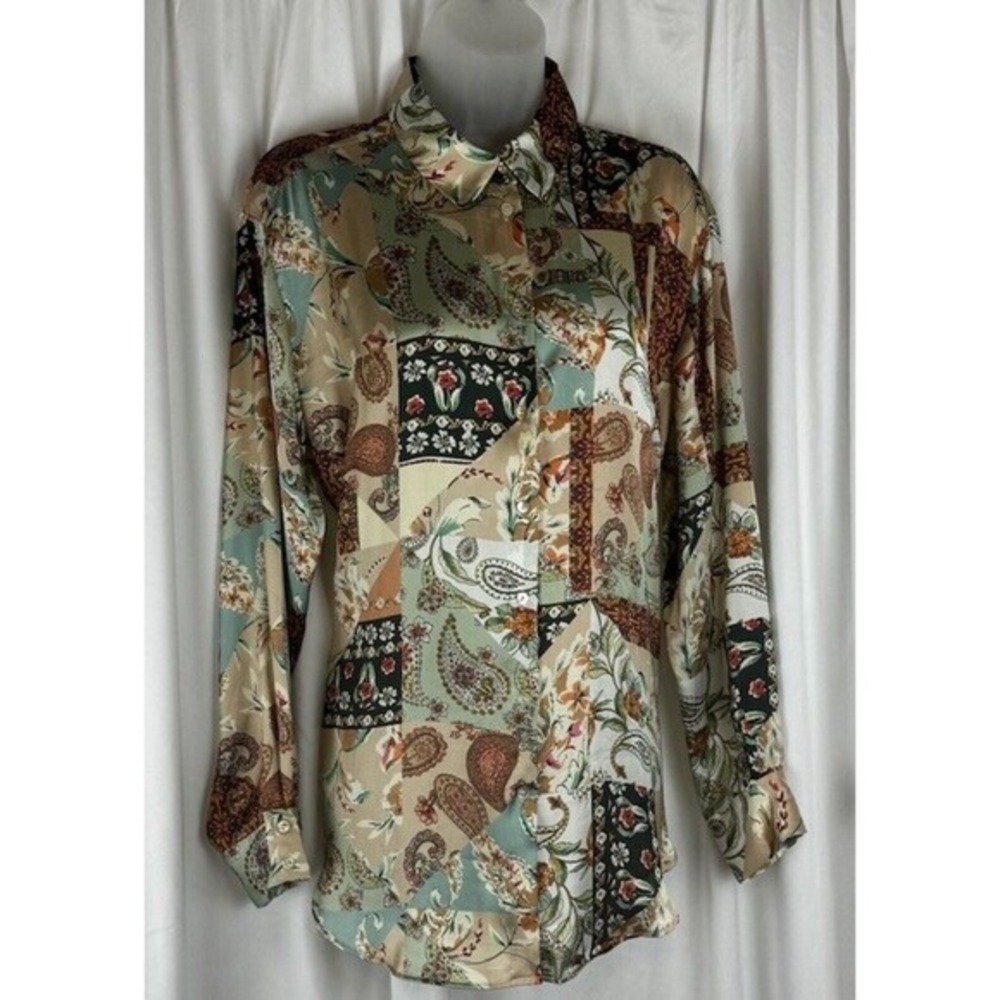 ZARA Patchwork Paisley Print Button Down Shirt Long Sleeve L Fairycore 54-10 - Picture 3 of 12